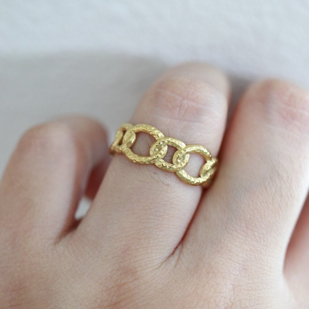 Link Style Cuff Ring 18k Gold Plated Stainless Steel